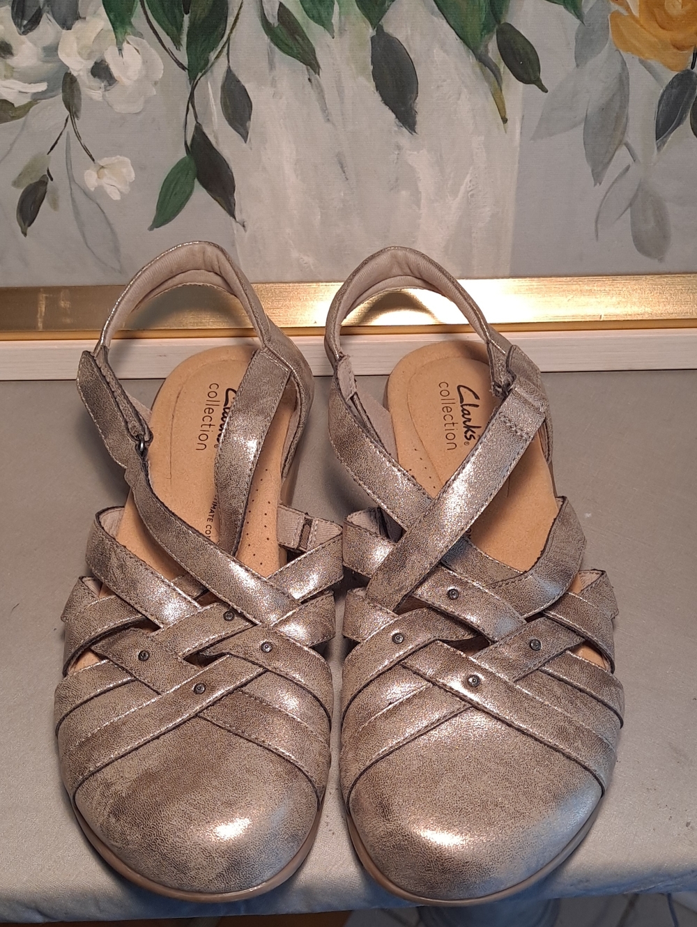 Clarks Elizabelle Sea Fisherman Metallic Pewter Strappy Slingback Sandals